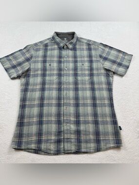 KUHL skorpio linen blend shirt men’s size L plaid multicolor metal button up
